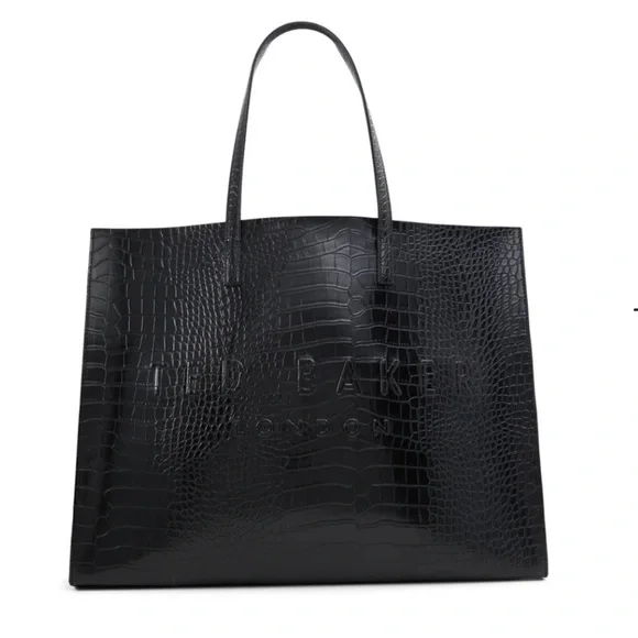 Ted Baker London Black Glossy Tote Bag with Gold Zipper - Picture 1 of 13